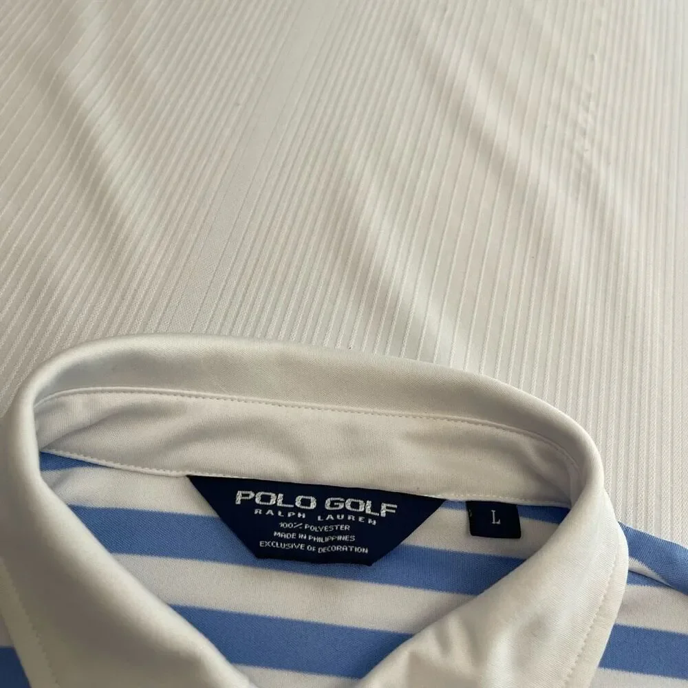 Polo Golf Ralph Lauren Blue White Stripe Short Sleeve Polo Shirt US Open Large